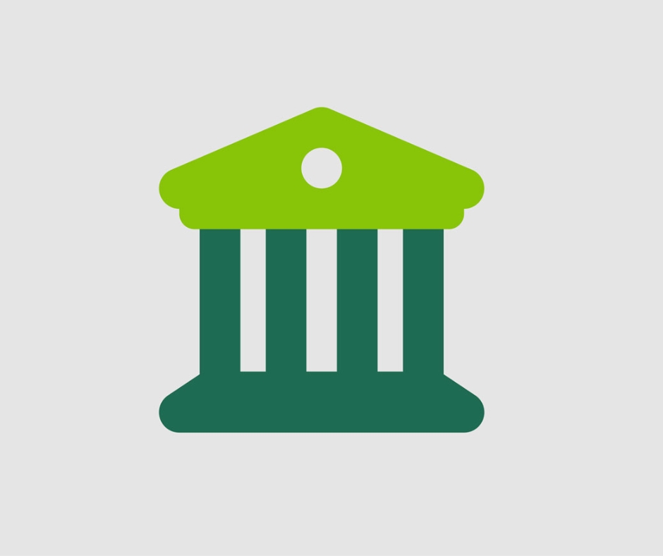 A green icon of four pillars over a grey background